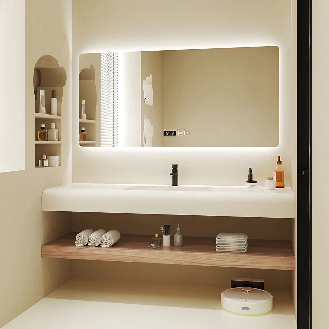 Lavabo de mármol cuarto de baño modernos de madera de la vanidad de lujo Muebles de baño Cuarto de baño con armario de espejo