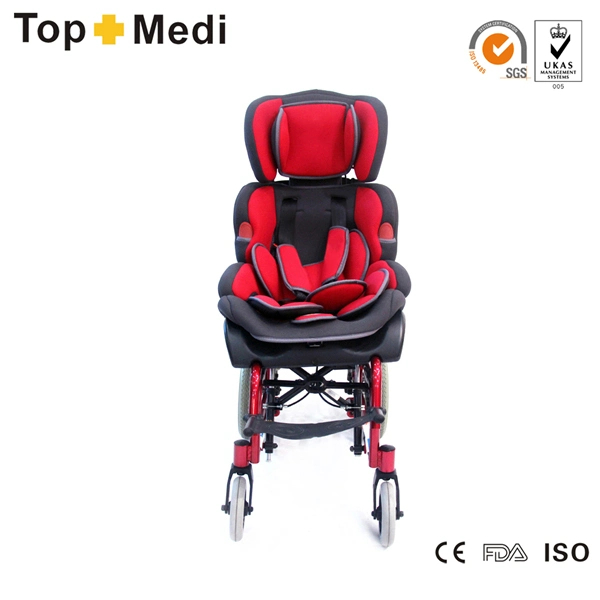 Topmedi Adjustable Backrest and Footplate High-Back Aluminum Cerebral Palsy Children Wheelchair with Foldable Design