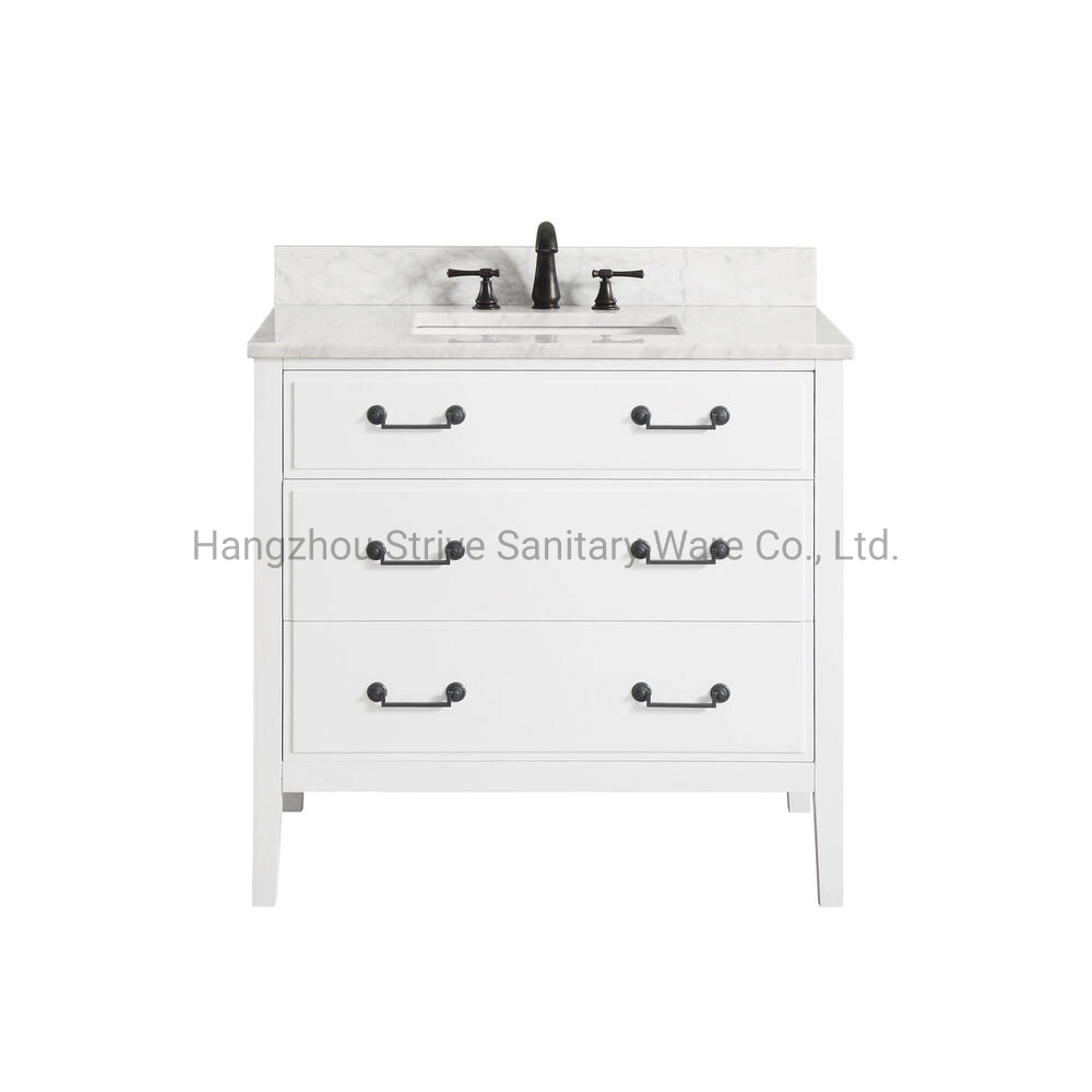 25-Inch Free-Standing White Artificial Stone Top Solid Wood Bathroom Vanity