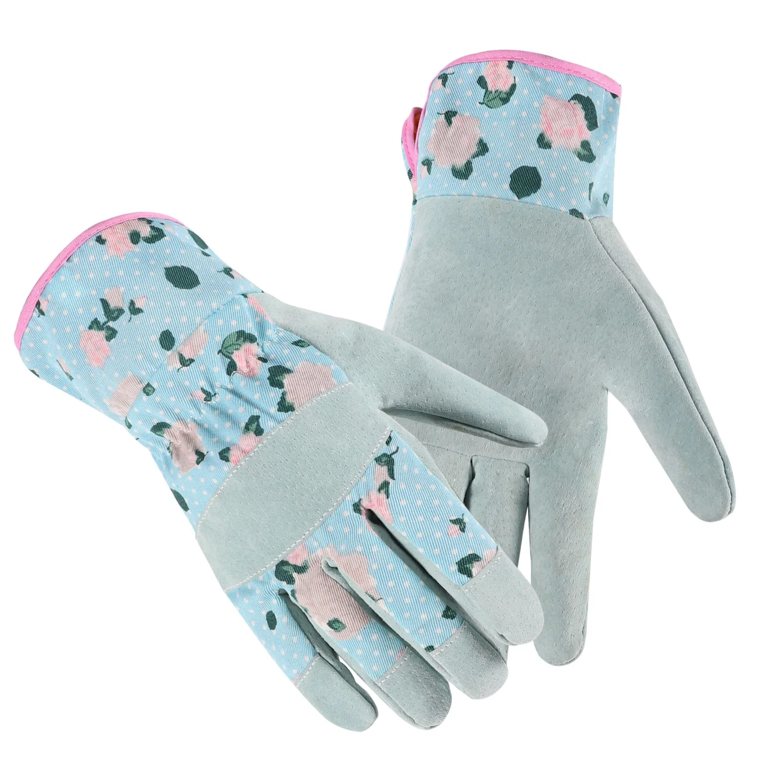 Leather Printing Floral Garden Work Gloves for Household Usage Soft