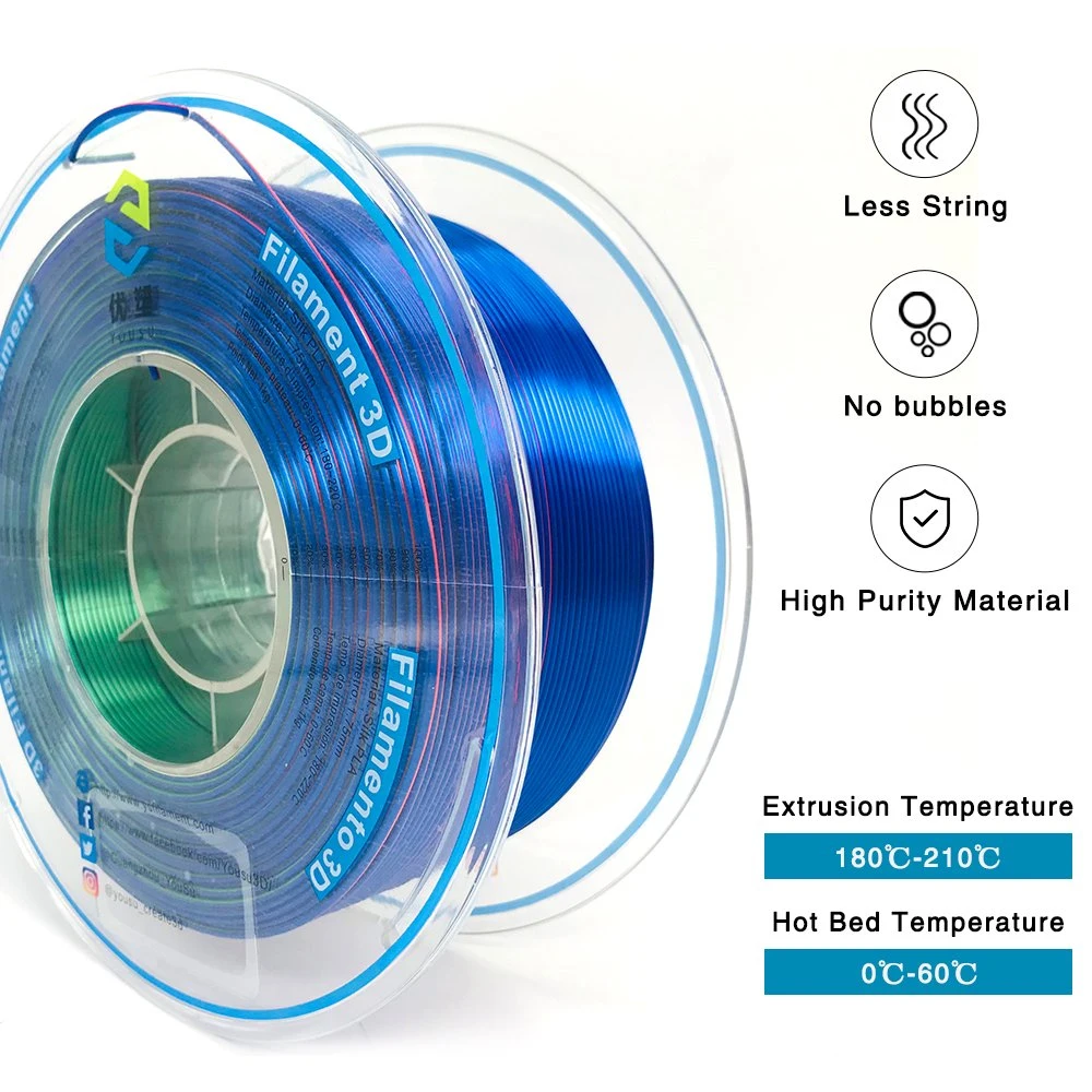 Tri-Color 3D Printer Silk PLA Filament Silk Coextruded 3D Printer Filament 3D Printing Material 1.75mm 1000g