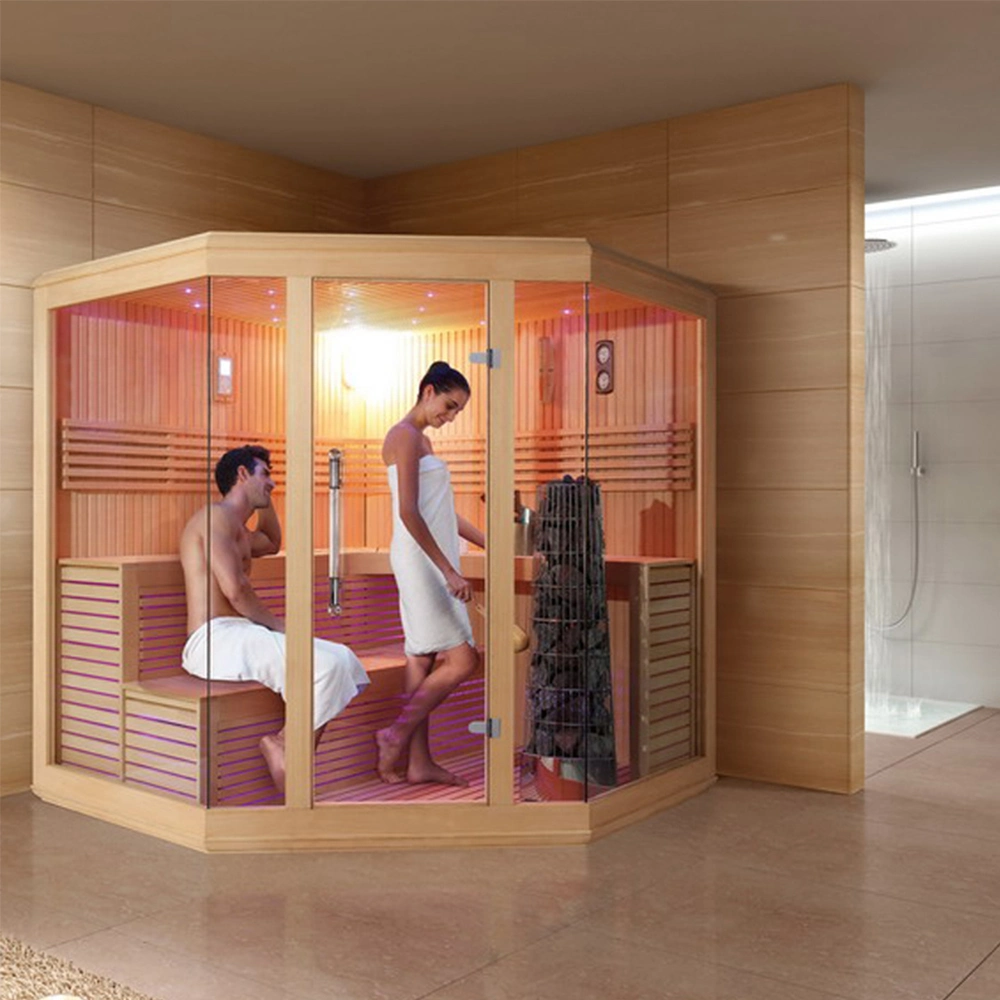 Custom Size Infrared Sauna Room Colorful LED Light Hotel Wooden Sauna Room