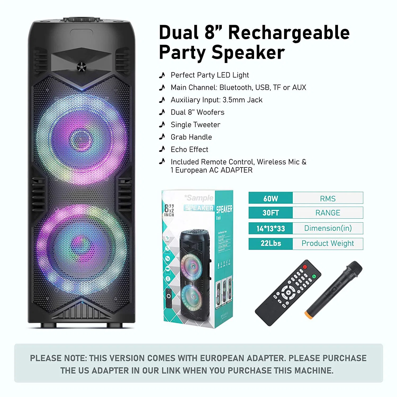 OEM Customized Dual 6.5inch Portable Plastic Speaker Box with Bluetooth