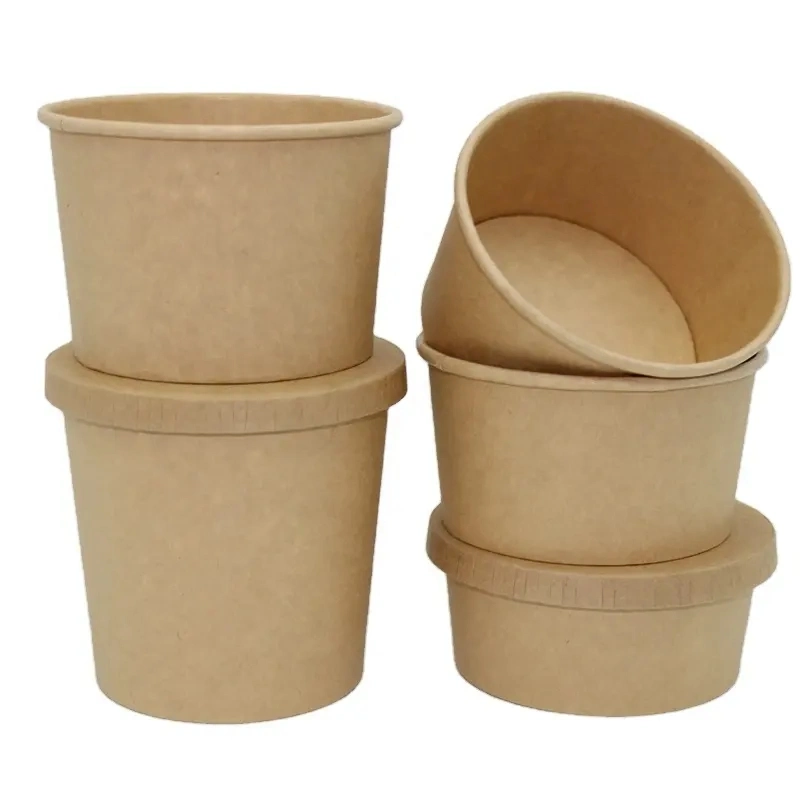 Impresos personalizados Contenedor de sacar la sopa de papel desechables de papel de la Copa Taza Tazón de papel para llevar la comida con tapa de papel tapa de plástico