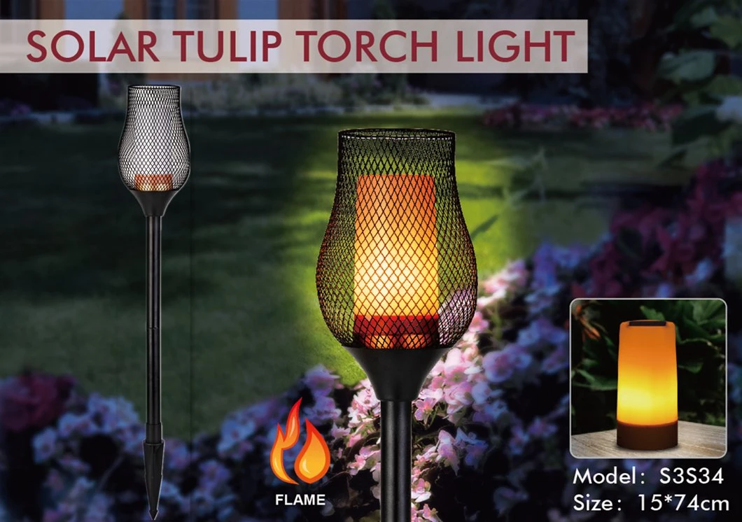 74cm Metall Solar Garten Taschenlampe mit Flammeneffekt