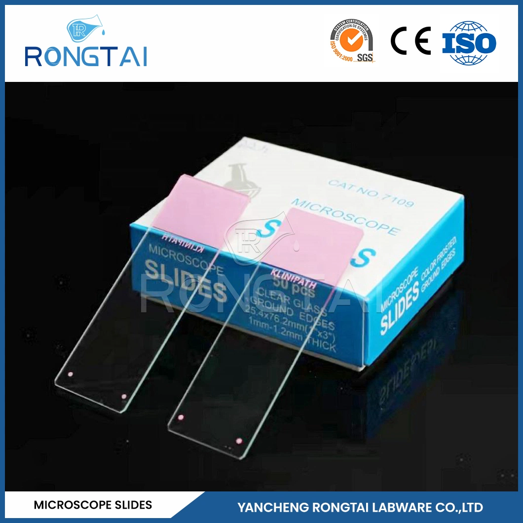 Fábrica de consumibles médicos de Rongtai portaobjetos de microscopio de células animales China 7101 7102 7105 7107 7109 14mm portaobjetos de vidrio pellizcado