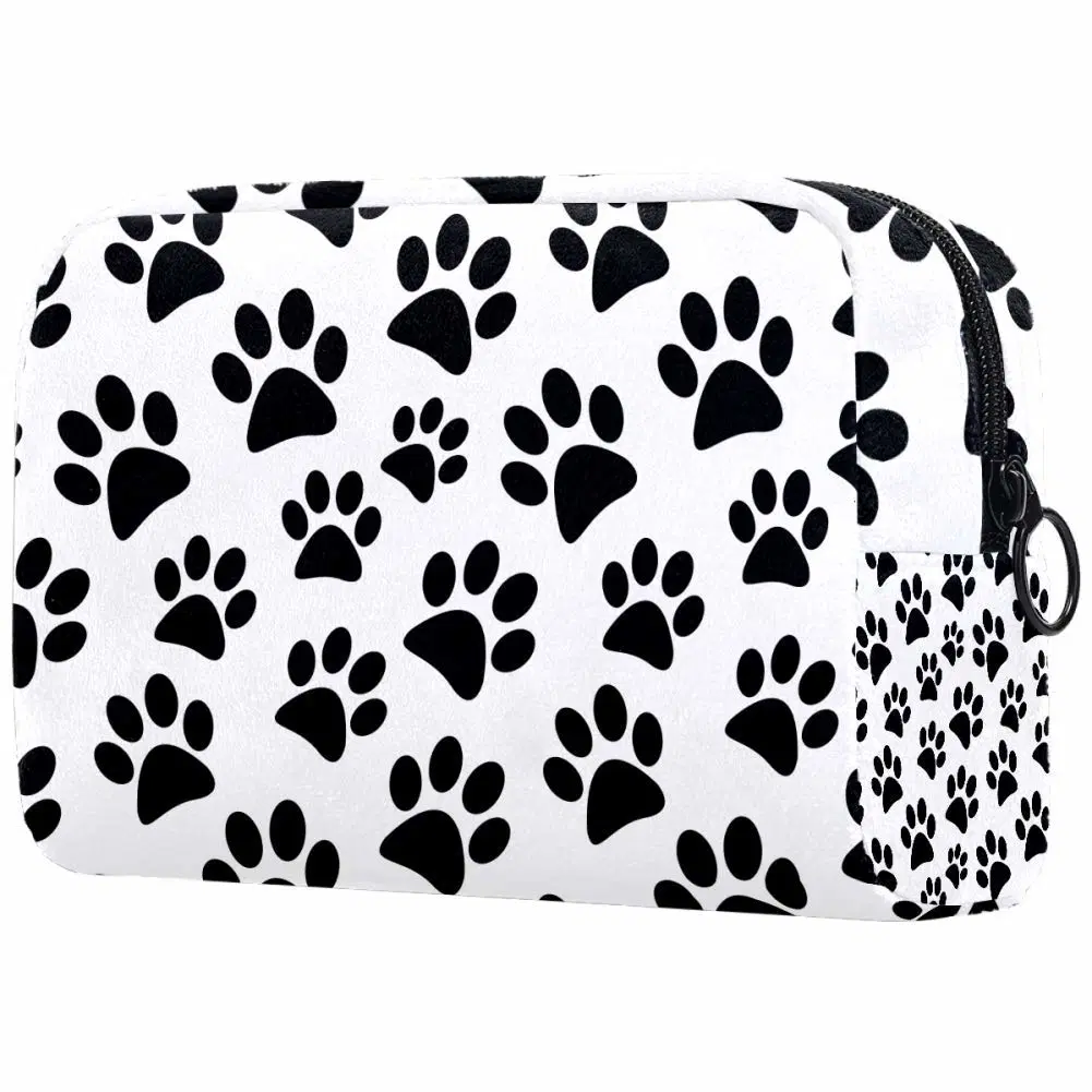 White Paw Print Large-Capacity RPET plegable de diseño de la bolsa de cosméticos Bolsa multifuncional para cosméticos artículos de papelería