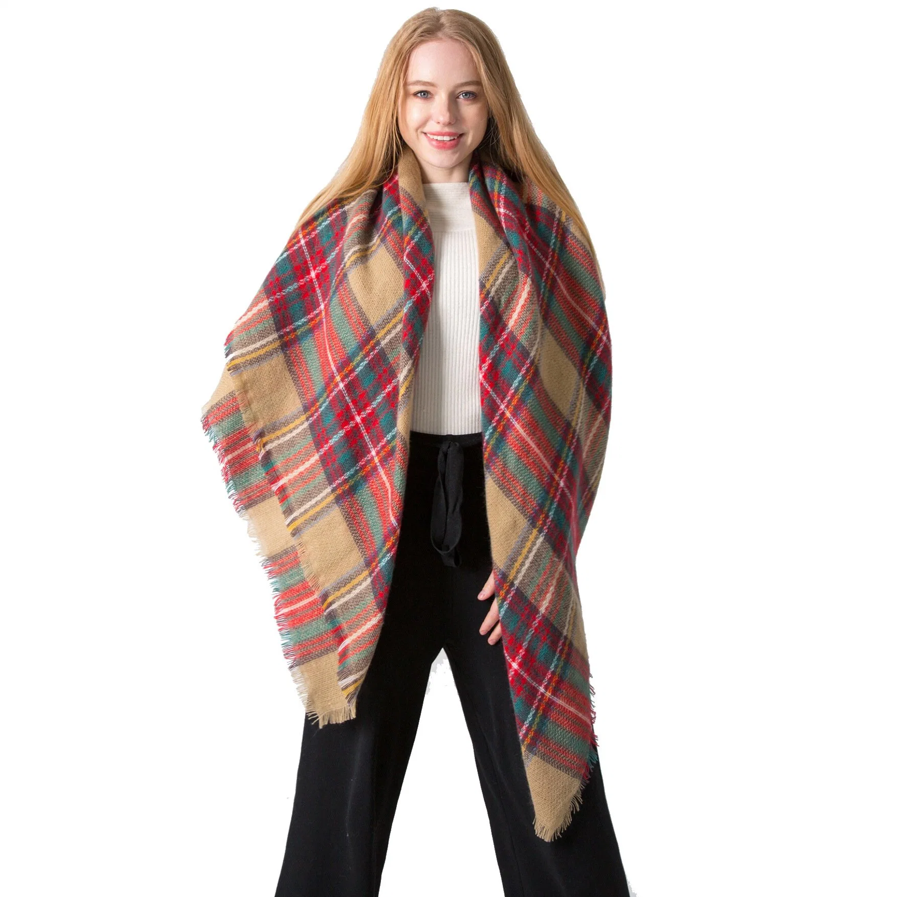 Bufanda de moda otoño invierno Classic Borla cálida bufanda Plaid Manta suave Chunky grandes Bufandas chal de envoltura