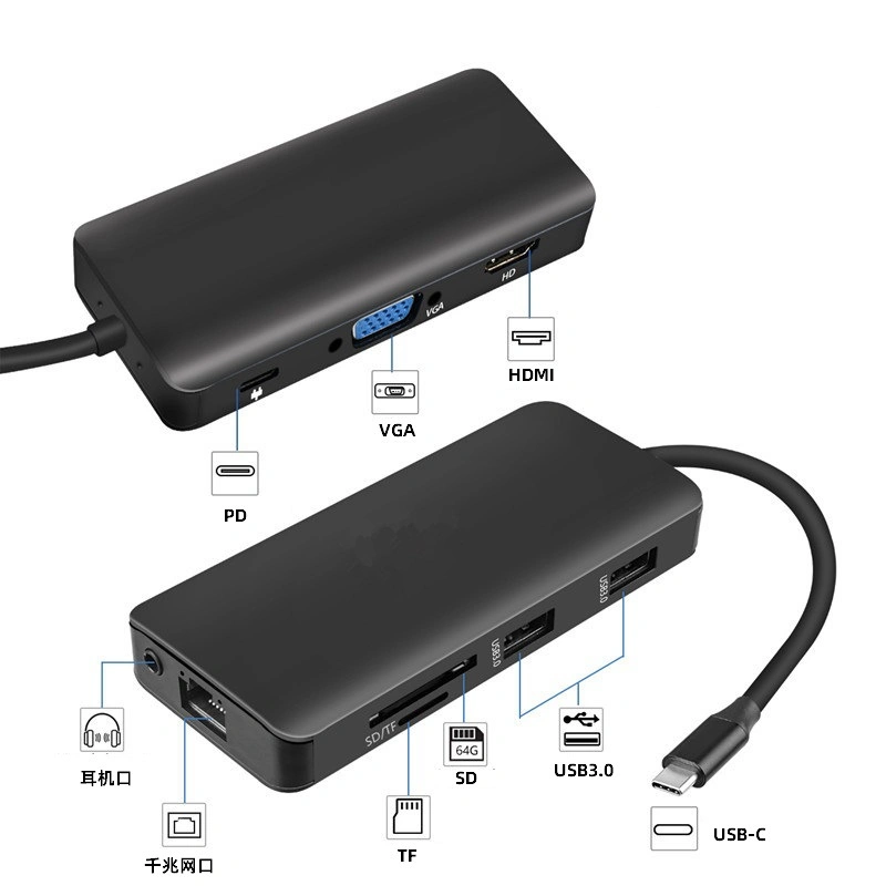 9in1 Multi-Port Adapter HD Pd VGA 3.1 Type-C Hub