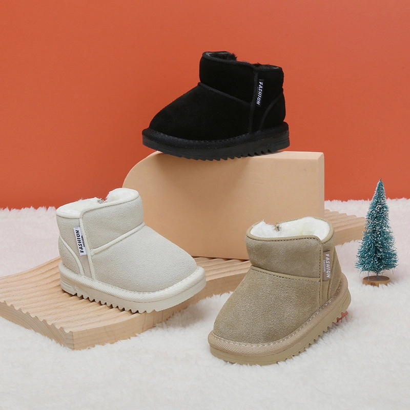 Baby Snow Boots Solid Color Frosted Leather Toddler Shoes Boy's Ankle Boots Winter Warm Shoes