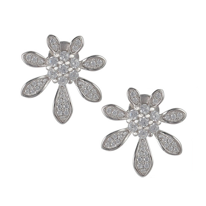 Fashion Jewelry Flower Design Jewellery 925 Sterling Silver Diamond Earrings