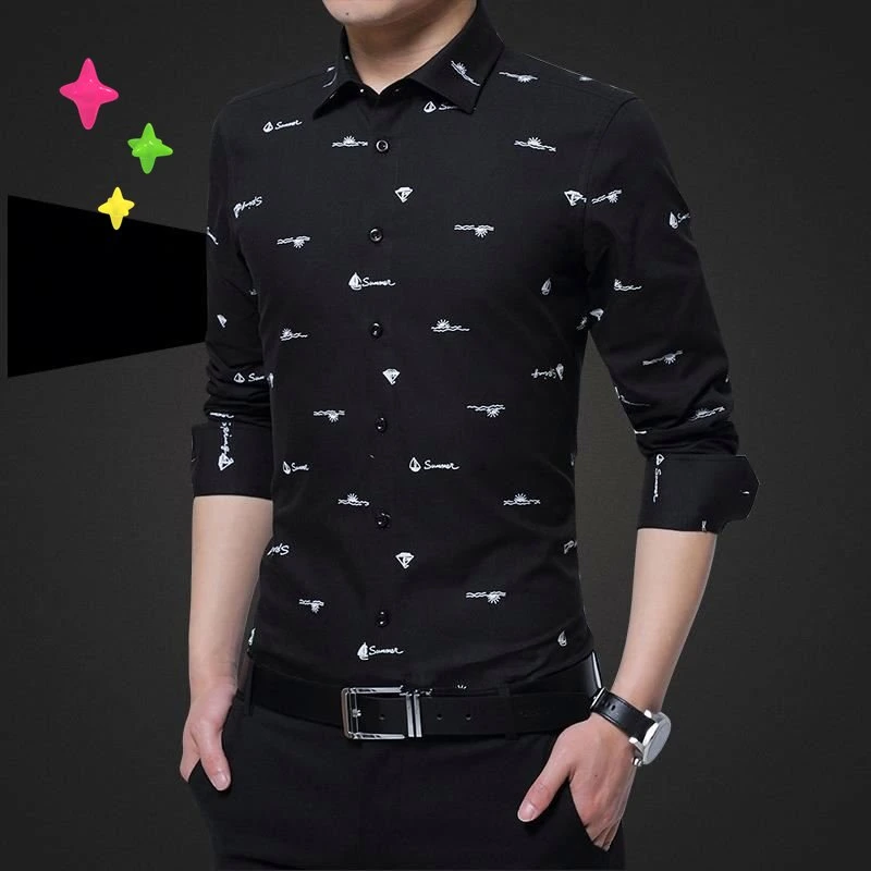 Fall Fashion Men's Casual Shirts Letters Printed Business Shirts