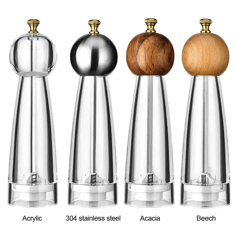 Aazon Hot Selling Factory Manufactured Wholesale/Supplier Acrylic Glass Hand Salt and Spice Mill Set Pepper Grinder