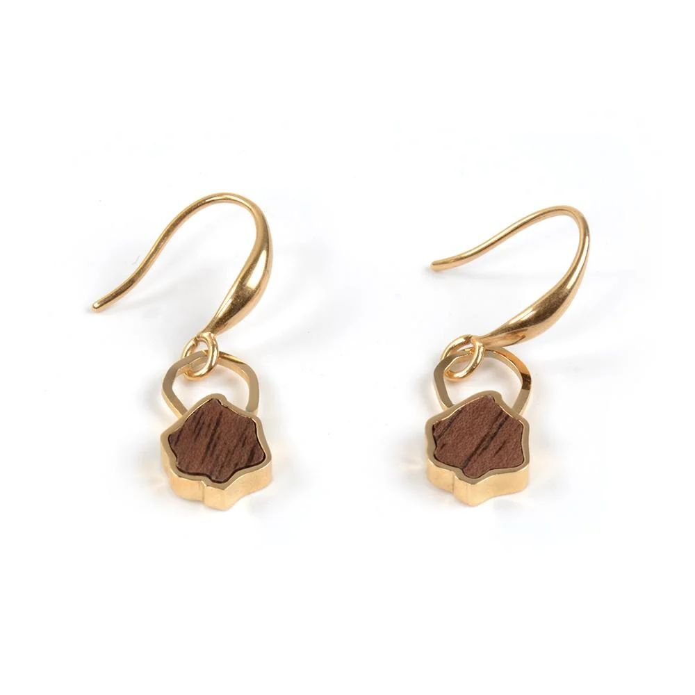 Bewell de Madera Natural de lujo de Artesanía de acero inoxidable de 3 colores Dama Huggie Earrings