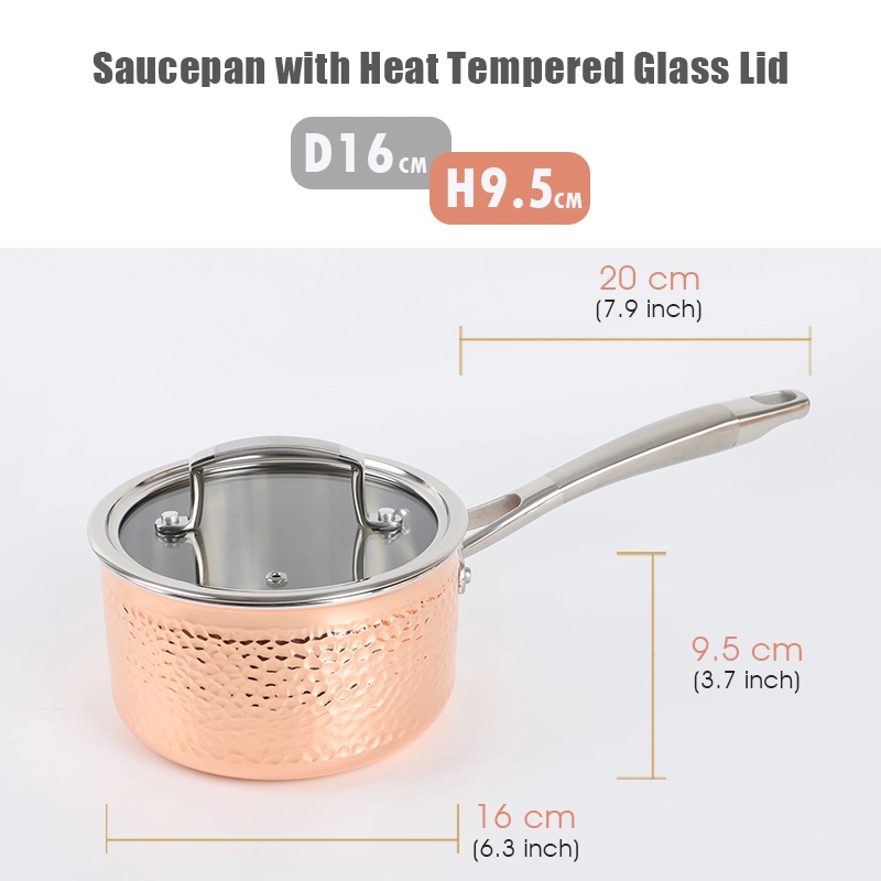 High Quality 5 PCS Tri-Ply Stainless Steel Copper Pots and Pan Hammered Cookware Set