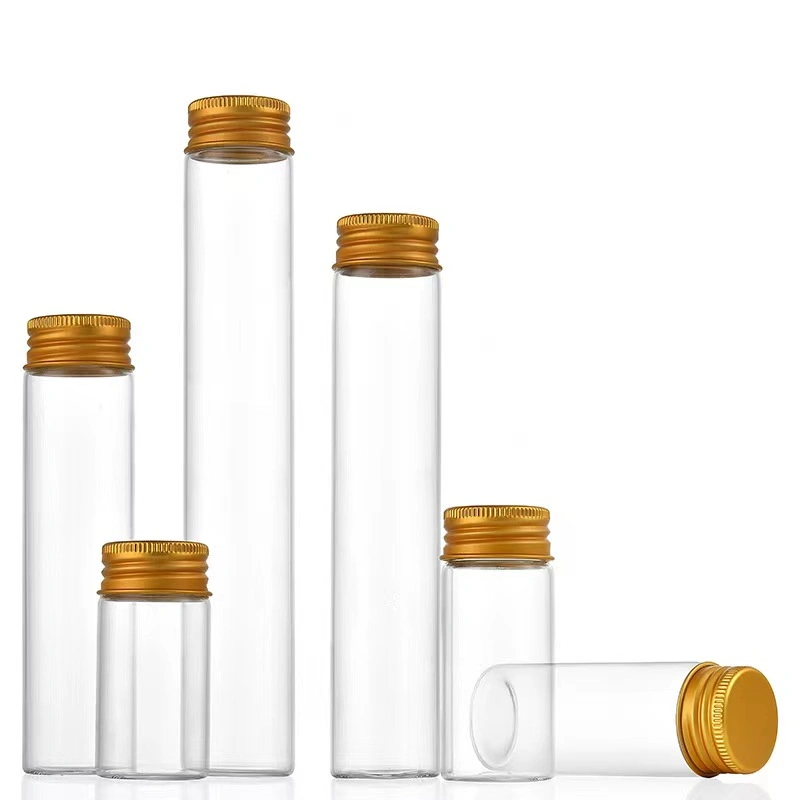 Glass Test Tube with Screw Aluminum Gold Cap