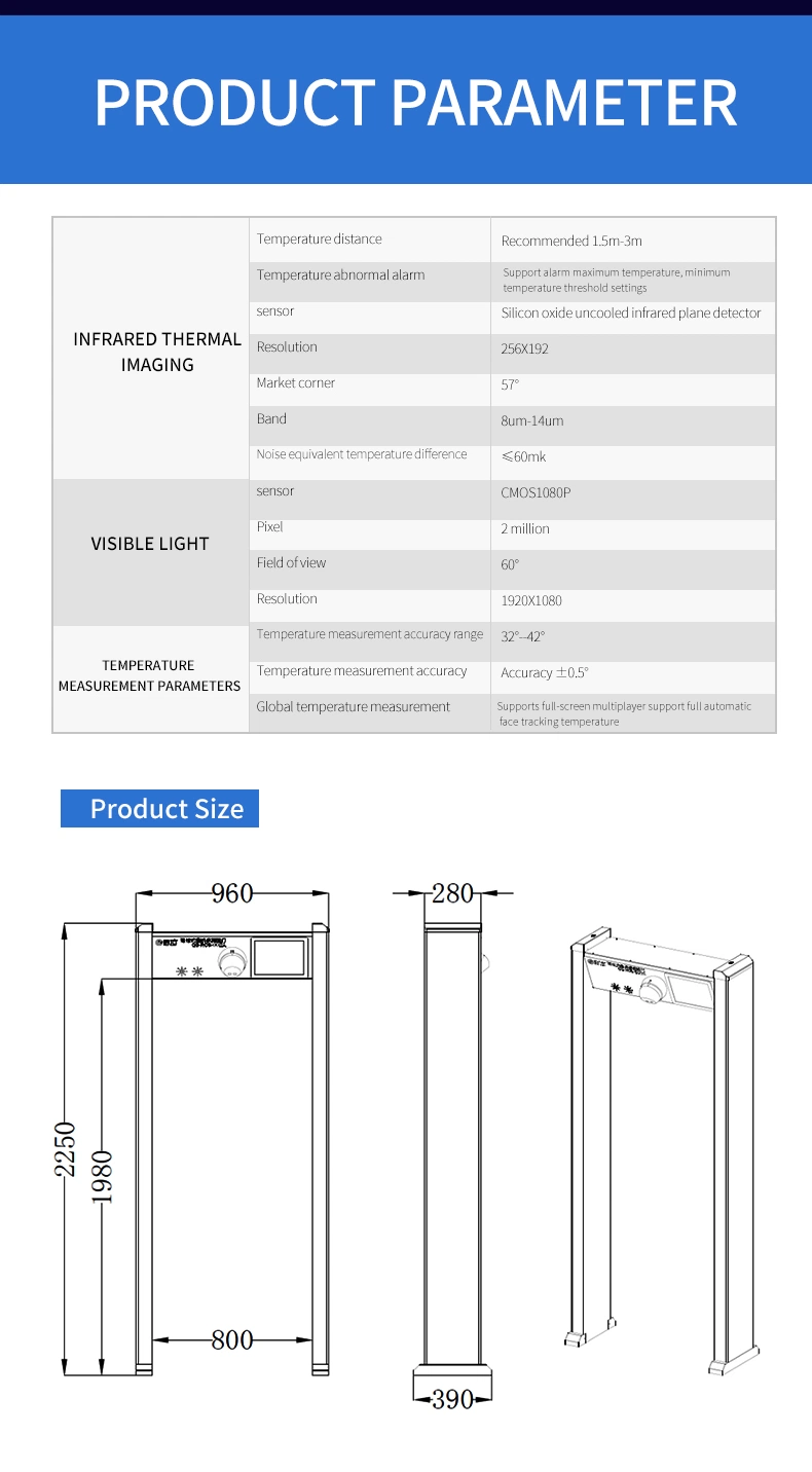 2020 High Sensitivity Walk Through Temperature Detector for Human Body Temperature Security Scanner Door