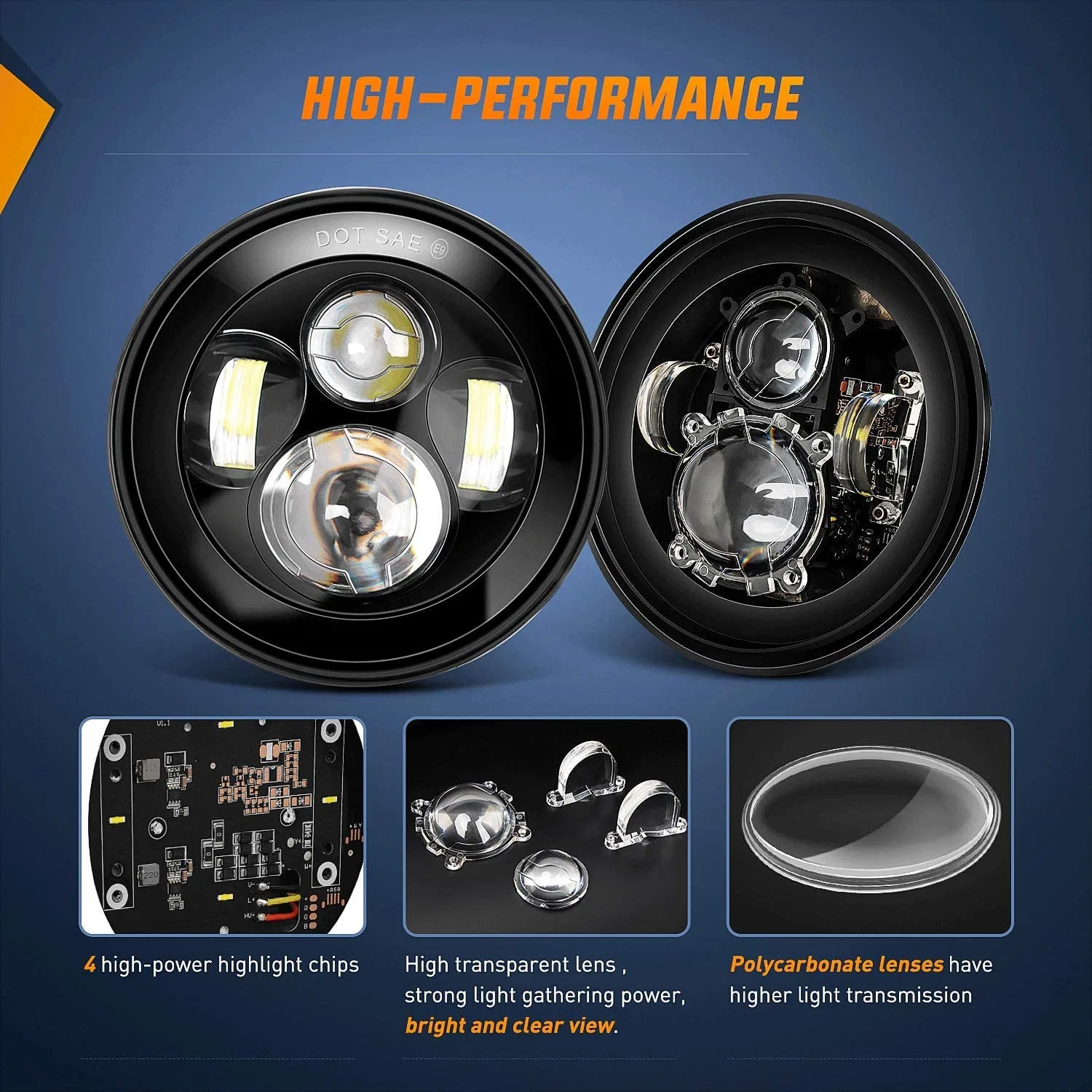 Universal 7'' LED Headlight H4 High Low Beam Round Cars Running Lights for Jeep Jk Tj Lj Cj Lada Niva 4X4