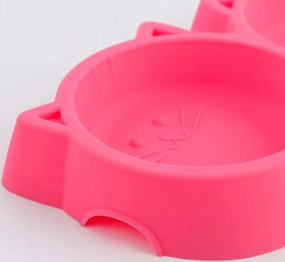 Pink Silicone Cat Double Bowls Pet Dogs Feeder Bowls Dogs Pet Product