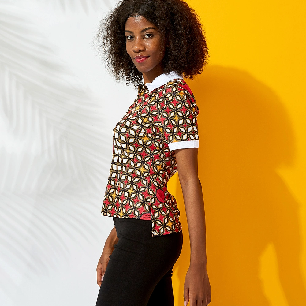 Customize Knitting Fabric African Pattern Polo Tee Women Fashion Clothing