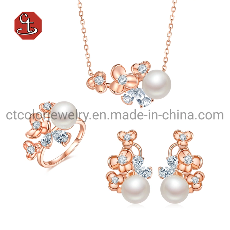 Rose gold plated, 925 Silver Rings, Pendants, Earring Jewelry Set with pearl