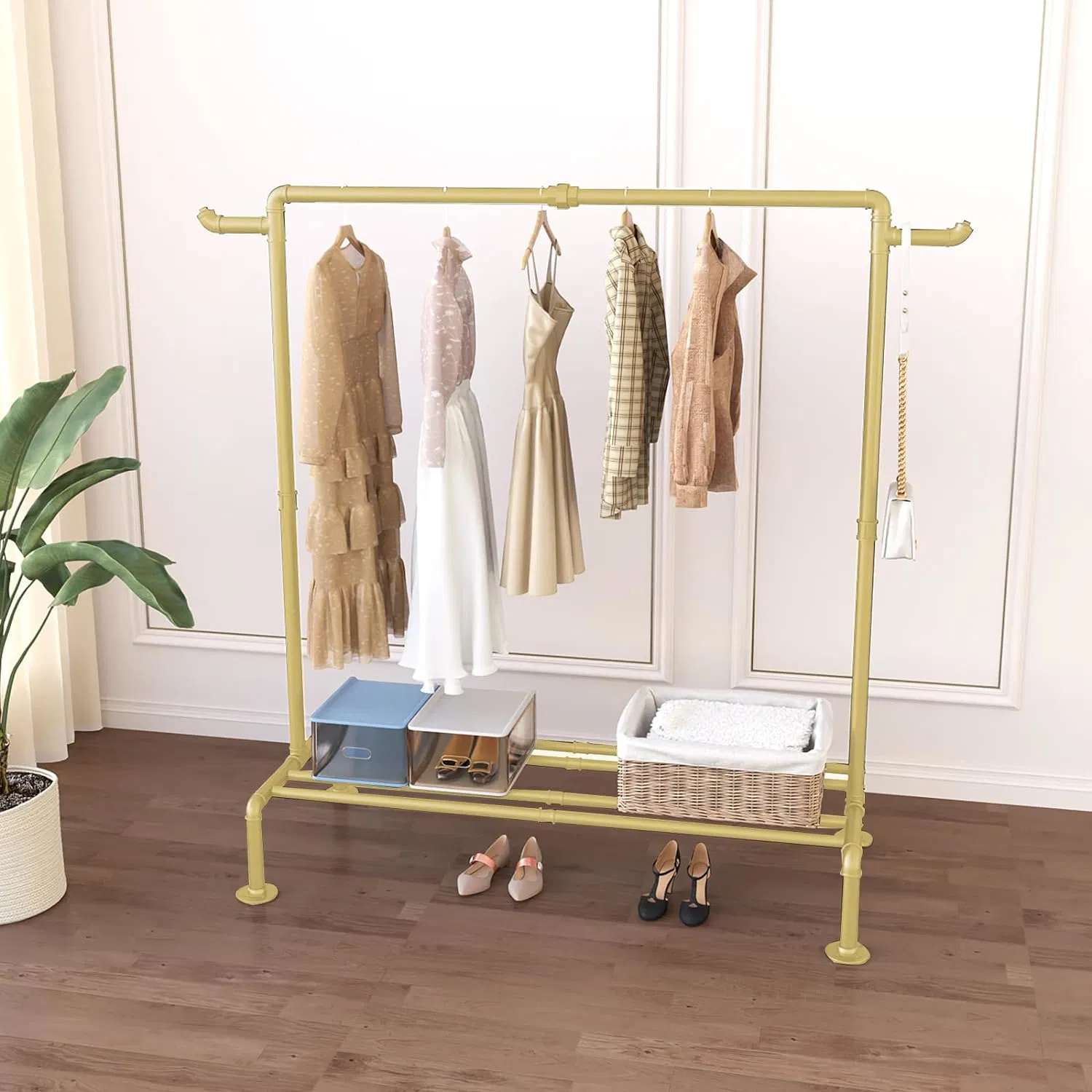 Porte-vêtements industriel pour utilisation intensive, porte-vêtements pour tuyaux sur pied, porte-vêtements avec base stable 4 pour l'affichage de vêtements