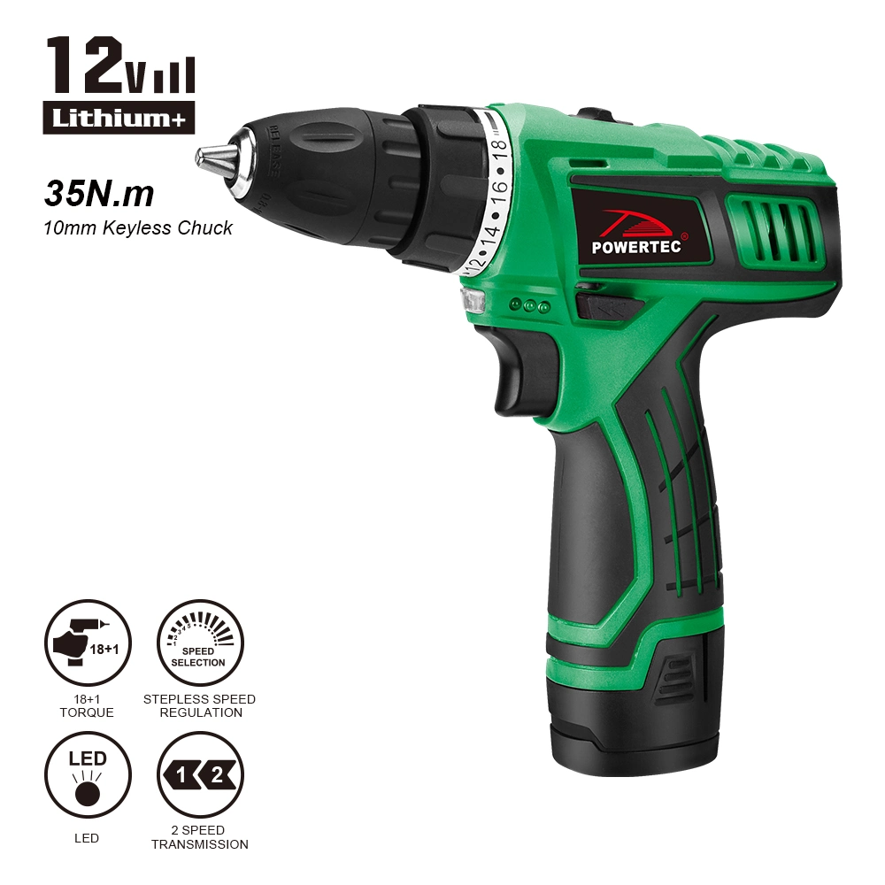 Powertec Brushless 12V Lithium Rechargeable 0.8-10mm Two Speed Cordless Power Drill