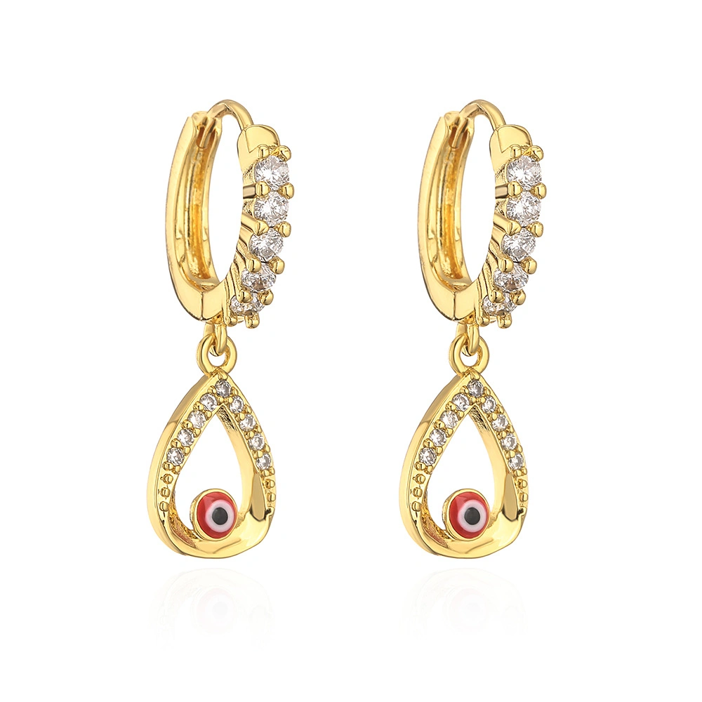 Copper Plated Gold Microinlaid Zircon Dripping Oil Love Eye Earring Girl Jewellery