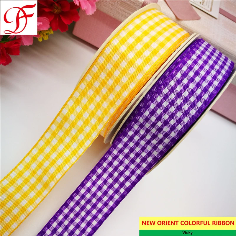 Wholesale/Supplier Polyester Gingham Ribbon Double/Single Face Satin Sheer Organza Taffeta Hemp Metallic Ribbon for Decoration/Bows/Xmas