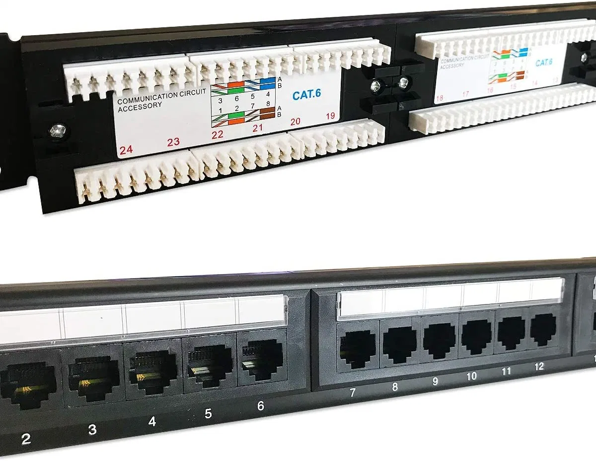 G Cabling 24port LAN Patch Panel Factory Supply 1u 19inch Network Rackmount 24 Port RJ45 Cat5e CAT6 CAT6A Ethernet Network UTP Patch Panel