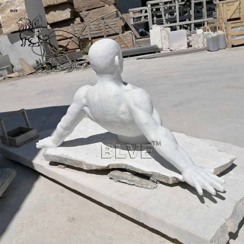 La taille de la vie d'Art Moderne Blve Abstract Naked Man statue en marbre blanc buste Jardin de sculptures en pierre décoration maison