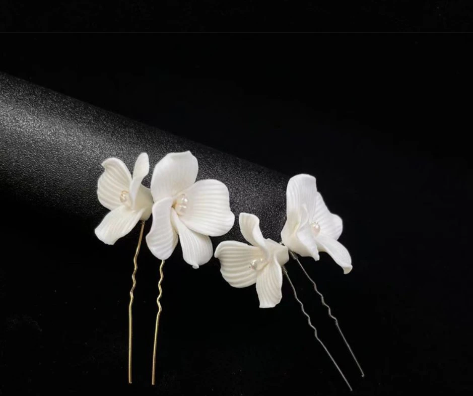 Bridal Wedding Clay Hair Pin Hair Stick, Bridal Pearl Hair Pin Headpiece. Wedding Bridal Clay Pearl Hair Accessories