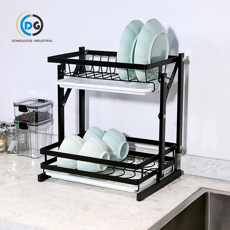 Factory Directly Sale 2 Tier Home Kitchen Shelf Foldable Countertop Dish Rack