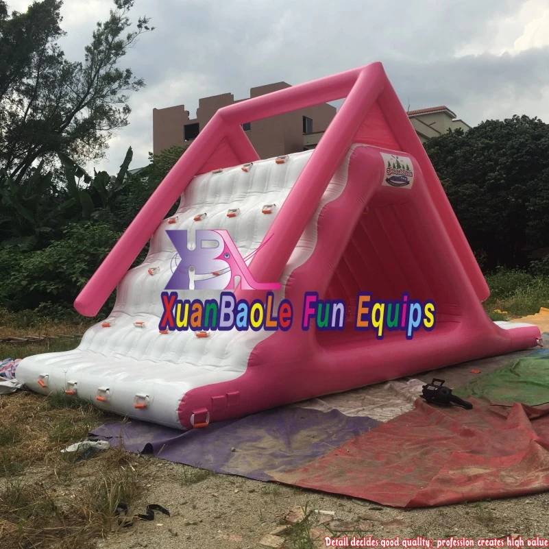 Fun Water World Amusement Floating Pink Triangle Inflatable Water Slide with Climbing Free Fall Waterslide