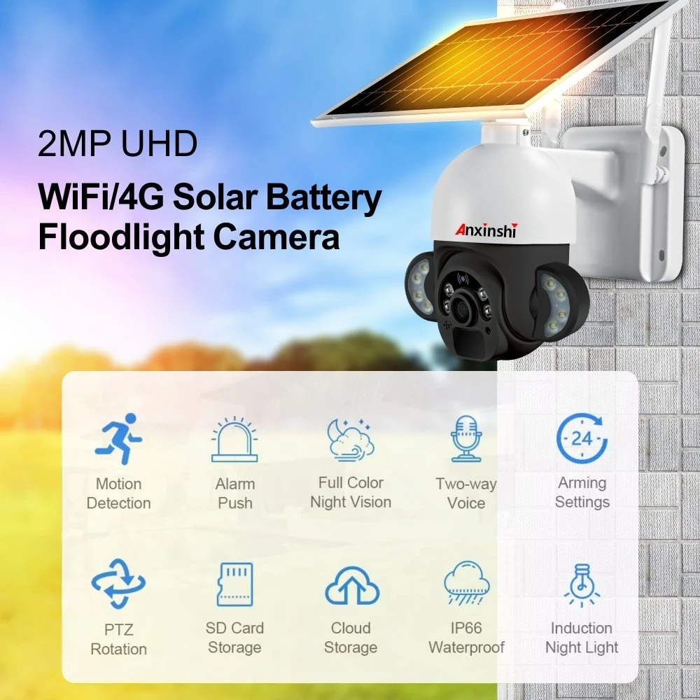 2MP caméra de sécurité solaire caméra IP sans fil de projecteur pour une utilisation extérieure