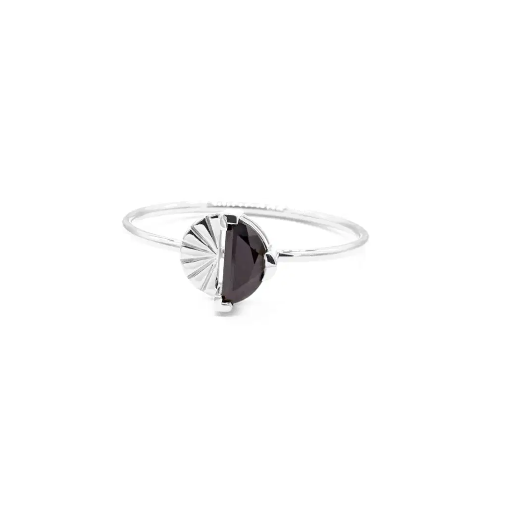 Double Demi-cercle Spinelle noir Zirconia Cubique 925 Sterling Silver Ring