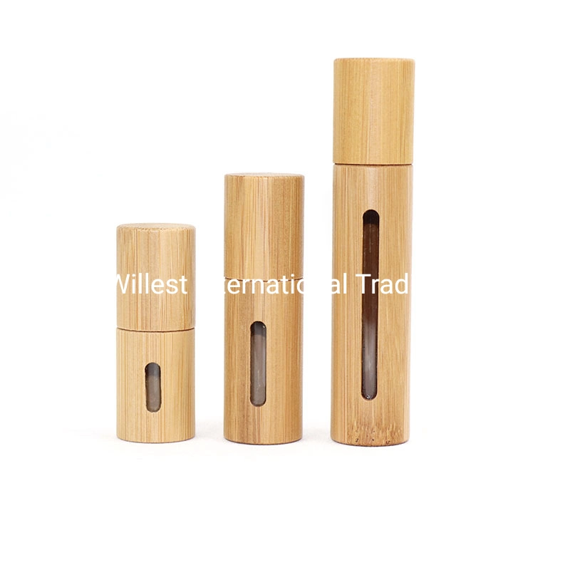 3ml 5ml 10ml 15ml Glass Inner Bamboo Essential Oil Roll on Bottle with Window and Metal Roller Ball