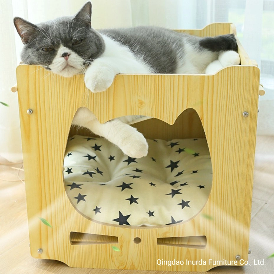 Wooden Pet Furniture Stackable Multifunctional Cat House