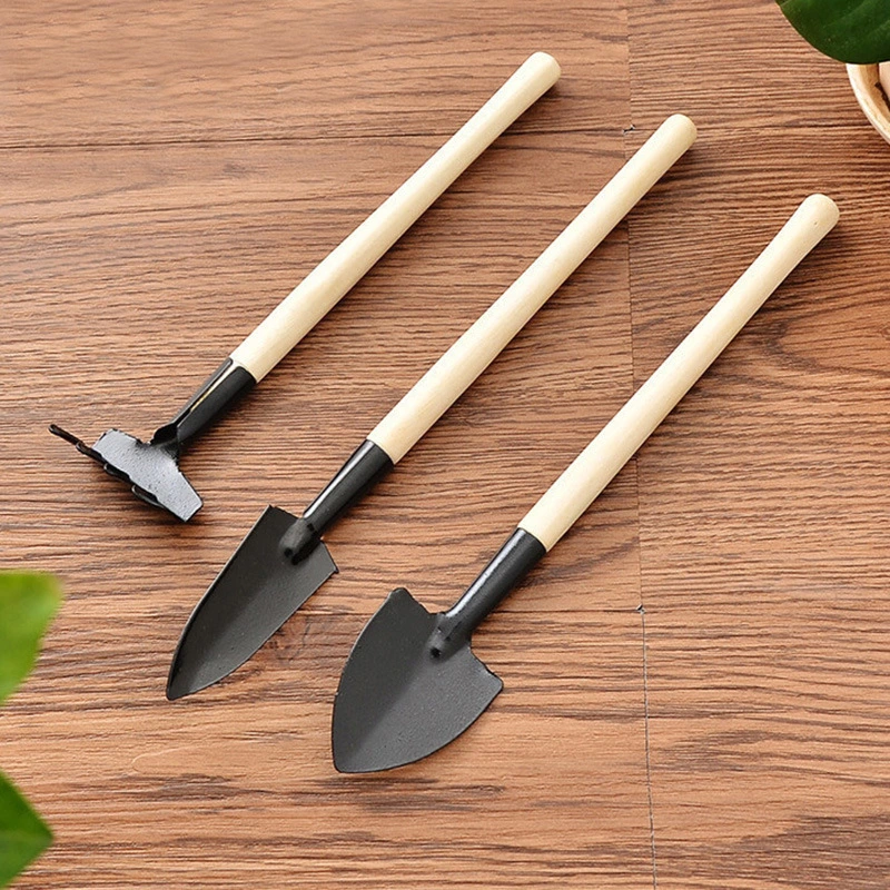3PCS Garden Tools Fork Rake Shovel Spade Wooden Handle Gardening Hand Tools