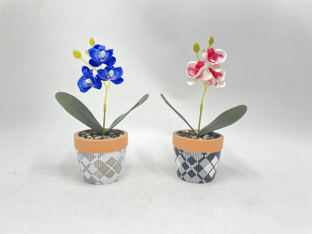 Set of 4 Cement Planter Pot Faux Phalaenopsis Artifical Moth Orchids Flower Table Decoration Faux Phalaenopsis Potted Simulation Phalaenopsis