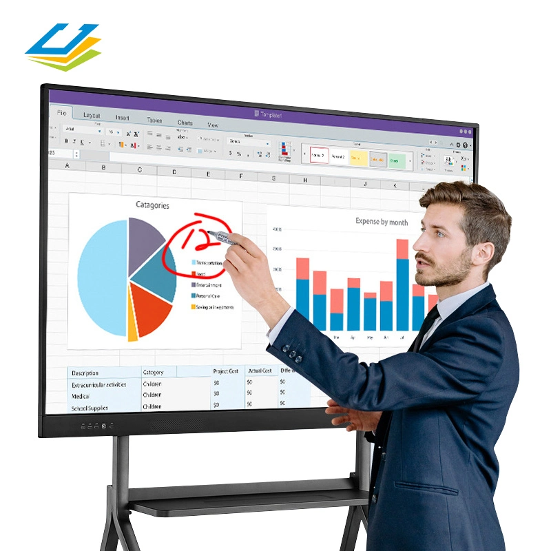 Ecrã de escrita interativo 4K de 86 polegadas ensino plano com ecrã tátil Smart Digital White Board TV