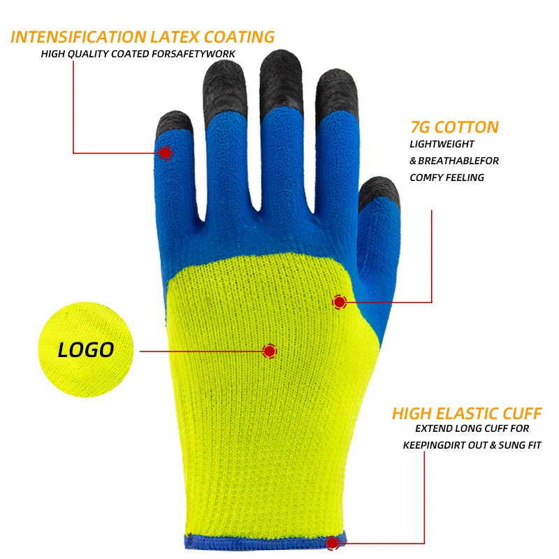 Latex Foam 3/4 Green Blue Coated Terry Liner Thickened Winter Work Gloves