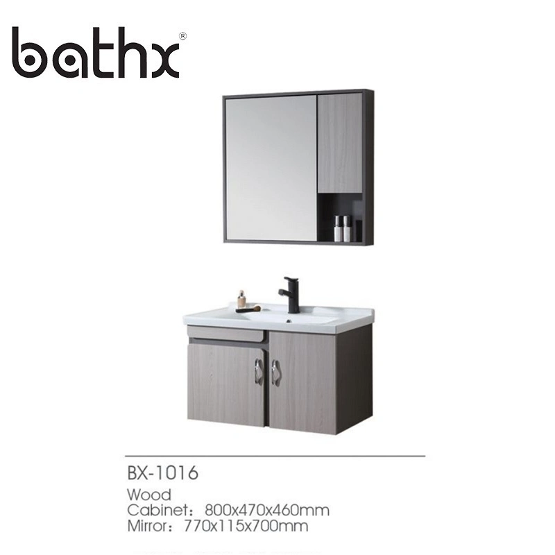 European Style Modern White Color Wall-Mounted Ply Wood Bathroom Cabinet with Washing Basin