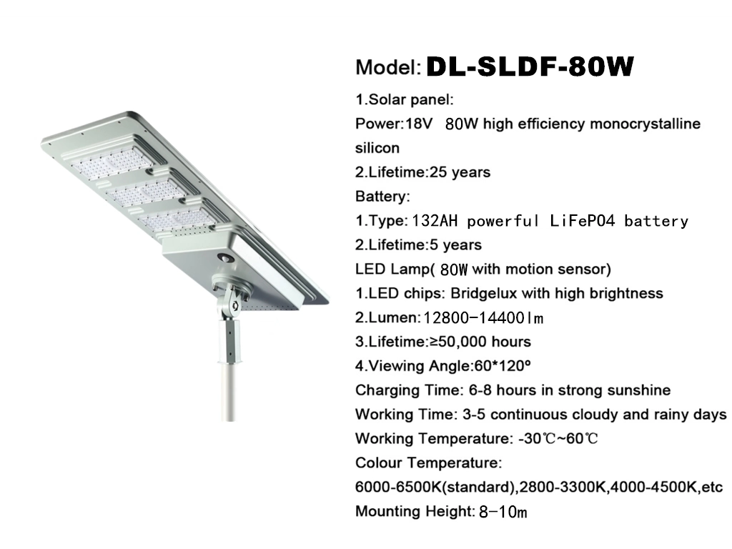 Alto brillo exterior 80W/100W/120W Sistema de energía LED de alimentación solar Parque/carretera/calle/Lámpara de luz/patio