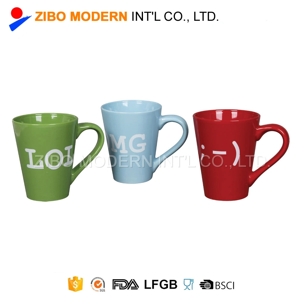 Wholesale V Shape Custom Promotional Ceramic Coffee Mug Cup with Print Design