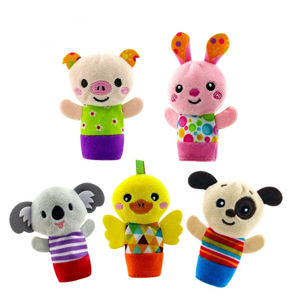 Promotion Wholesale/Supplier Play Baby Plush Toy 5PCS in 1set Rabbit Elephant Finger Puppet