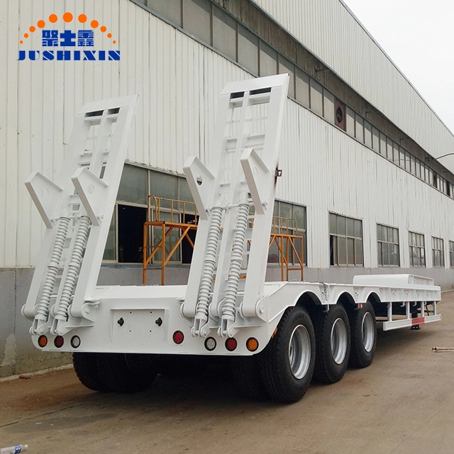 China White 3axles Transport Excavator Cargo Gooseneck Lowboy/Low Bed/Lowbed Utility Heavy Truck Tractor Semi Trailer