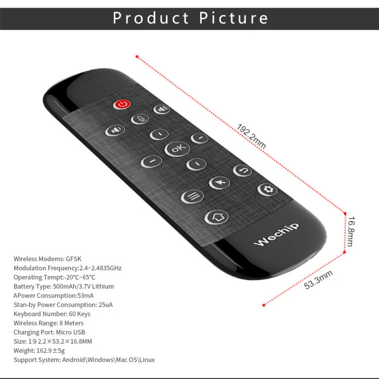 Airmouse 2.4G Wireless Anti Lost Backlit Seek Mini Keyboard Air Mouse W2 PRO Remote Control for Set Top Box