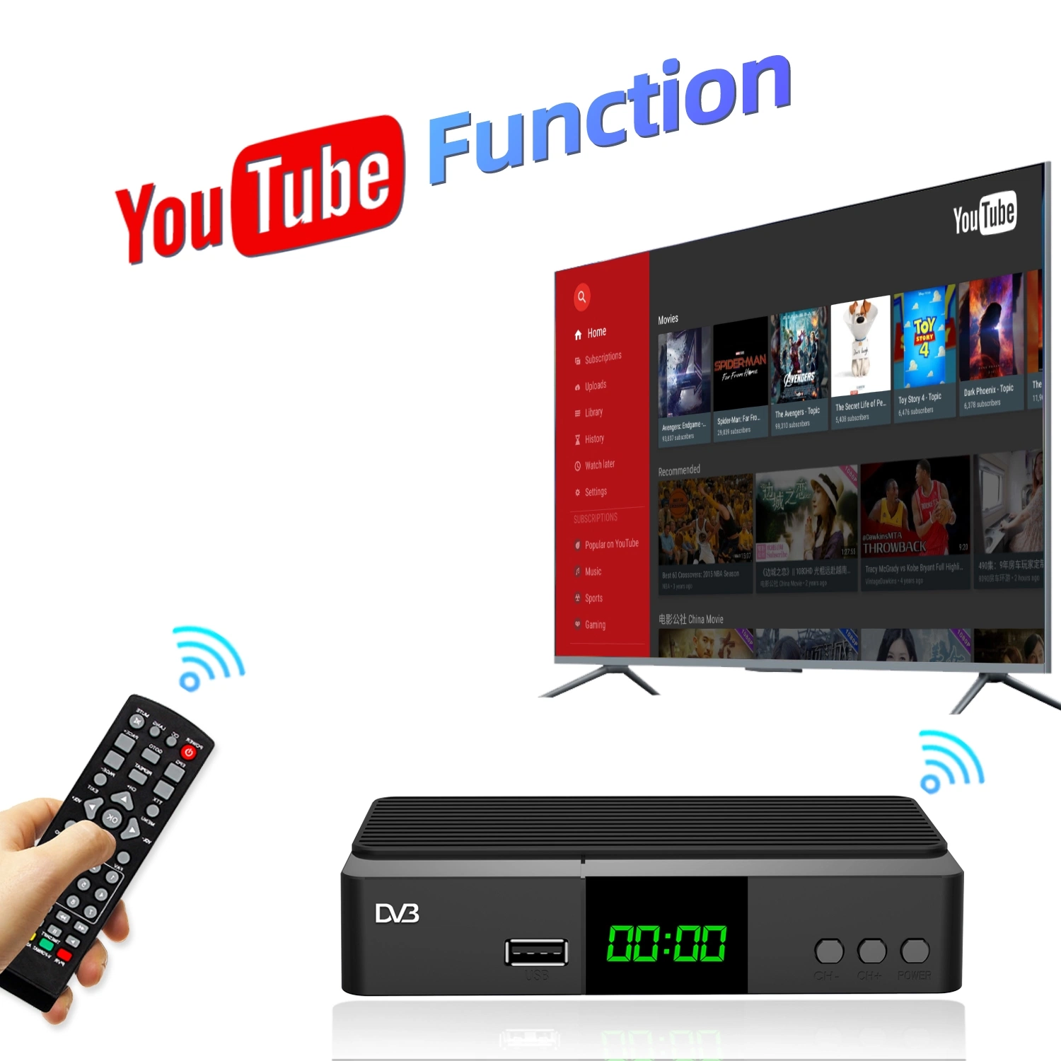 Junuo MPEG 4 1080P Decoder DVB T2 H265 Set Top Box H. 265 TV Decoder Hevc DVBT2 Scart WiFi Digital TV Receiver DVB-T2 for Italy Market