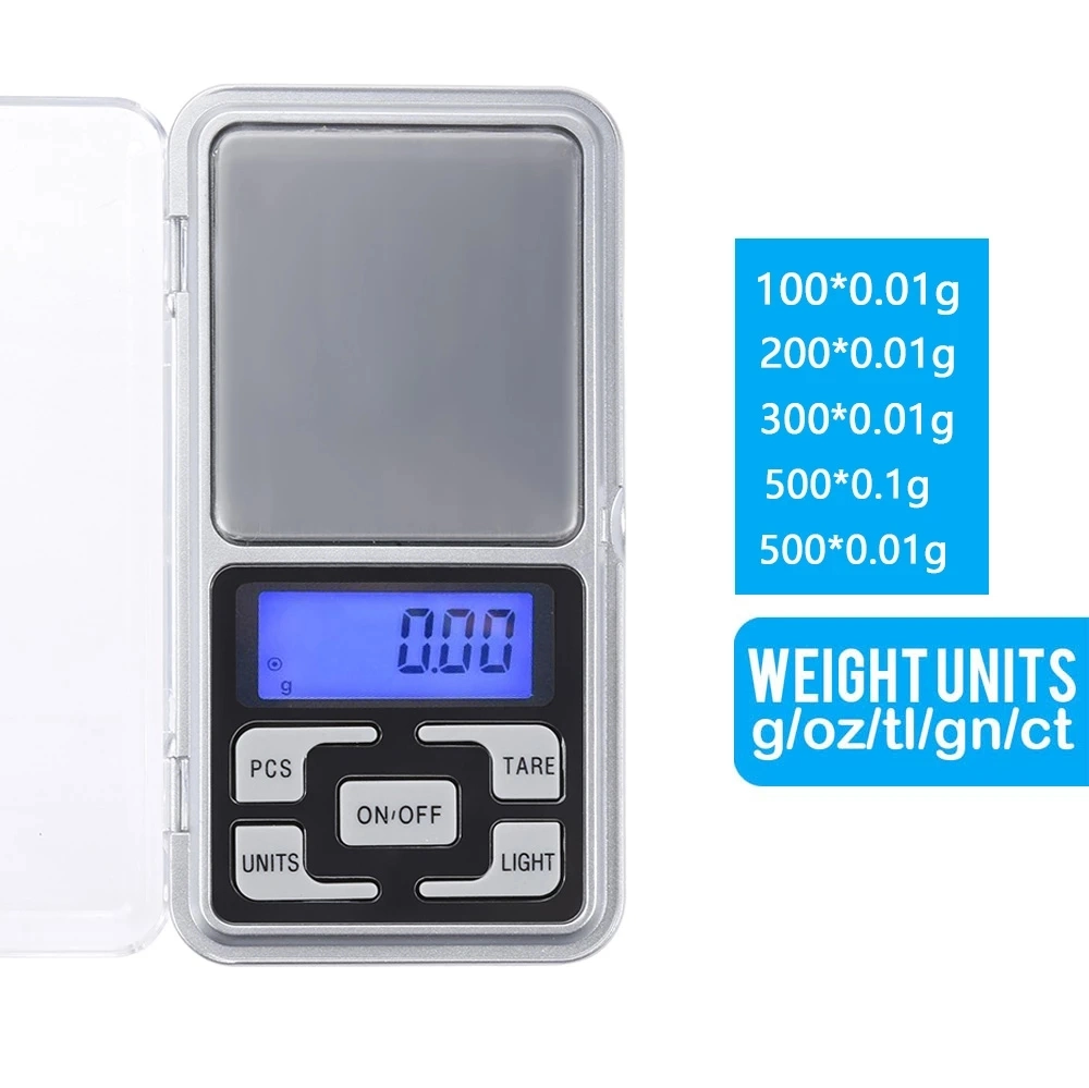 Mini Digital Scale 100/200/300/500g 0.01/0.1g High Accuracy Backlight Electric Pocket for Jewelry Gram Weight for Kitchen